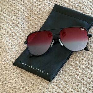Quay Australia Black Frame Sunglasses with Red Gradient Lenses